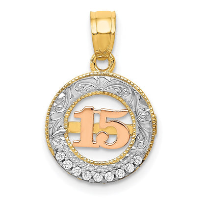 Two-tone with Rhodium CZ 15 in Circle Pendant - WBC
