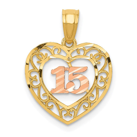 Two-tone Diamond-cut 15 Pendant - WBC