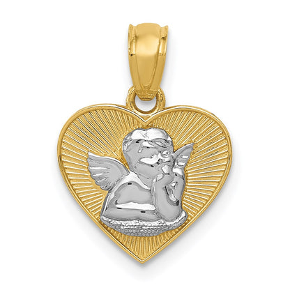 and Rhodium Polished Guardian Angel in Heart Pendant - WBC