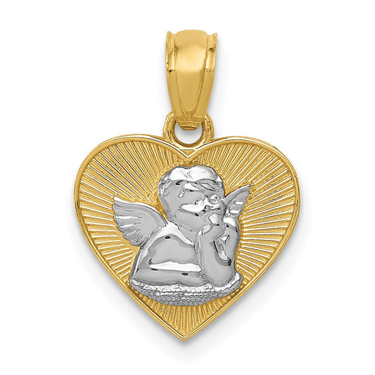 and Rhodium Polished Guardian Angel in Heart Pendant - WBC
