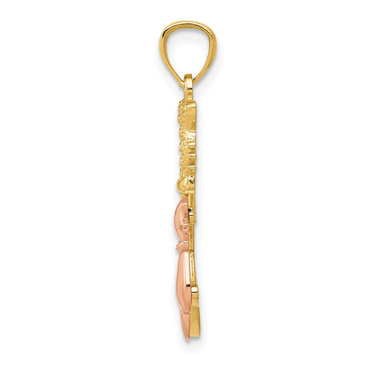 Two-tone Polished Diamond-cut Big and Little Sitting Cats Pendant - WBC