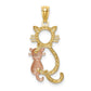 Two-tone Polished Diamond-cut Big and Little Sitting Cats Pendant - WBC