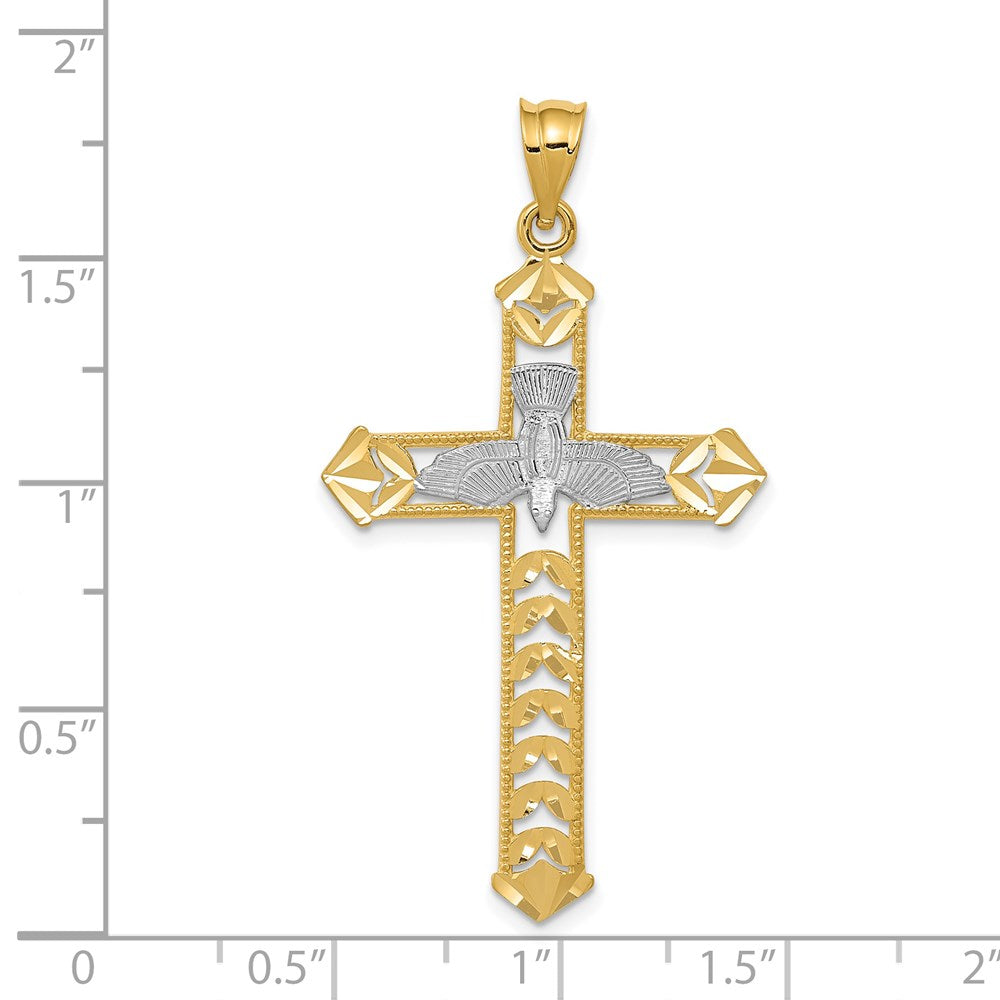 and Rhodium Polished Diamond-Cut Dove Cross Pendant - WBC