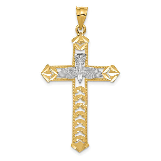 and Rhodium Polished Diamond-Cut Dove Cross Pendant - WBC