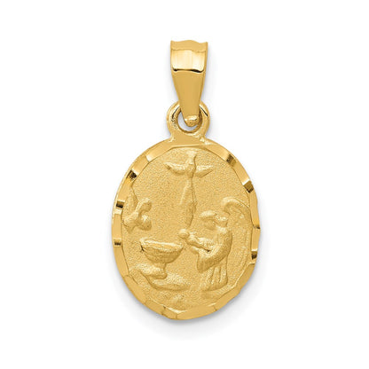 Satin and Diamond-Cut Baptism Oval Pendant - WBC