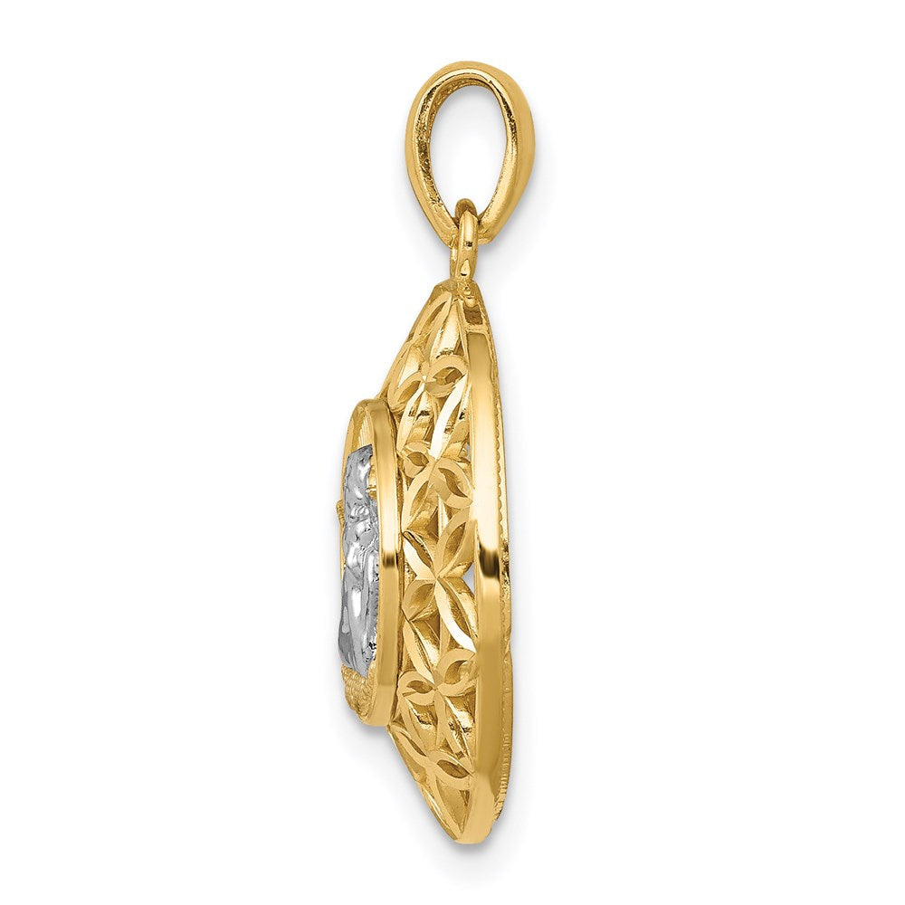 and Rhodium Polished Filigree Guardian Angel Pendant - WBC