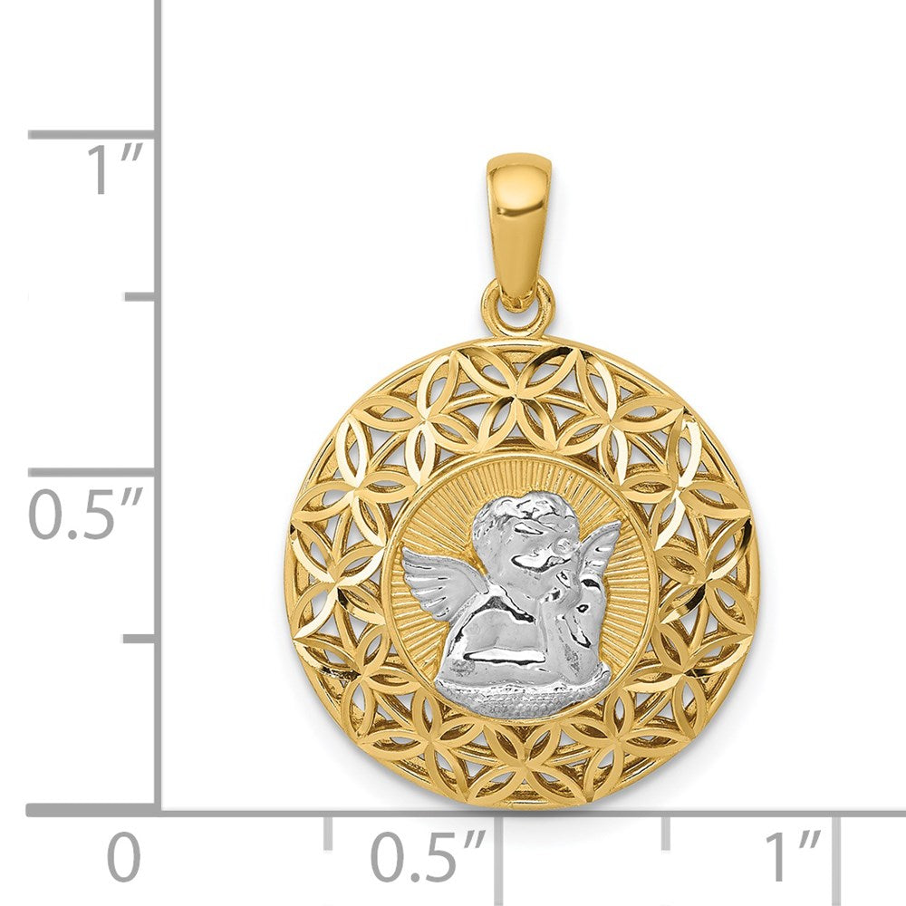 and Rhodium Polished Filigree Guardian Angel Pendant - WBC