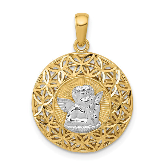 and Rhodium Polished Filigree Guardian Angel Pendant - WBC
