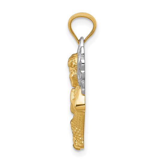 and Rhodium Diamond-cut Praying Angel Pendant - WBC