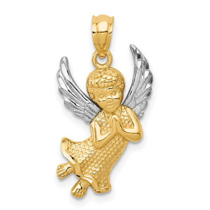 and Rhodium Diamond-cut Praying Angel Pendant - WBC