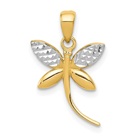 and Rhodium Diamond-cut Polished Dragonfly Pendant - WBC