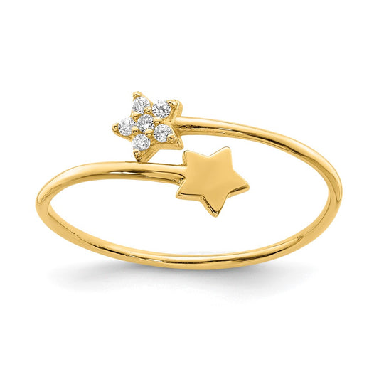 Polished CZ Two Stars Bypass Ring - WBC