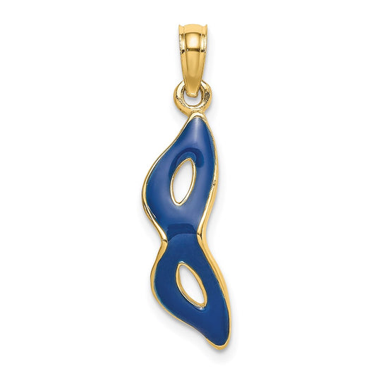 3-D and Beveled W/Blue Enamel Masquerade Mask Pendant - WBC