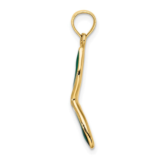 3-D and Beveled W/Green Enamel Masquerade Mask Pendant - WBC