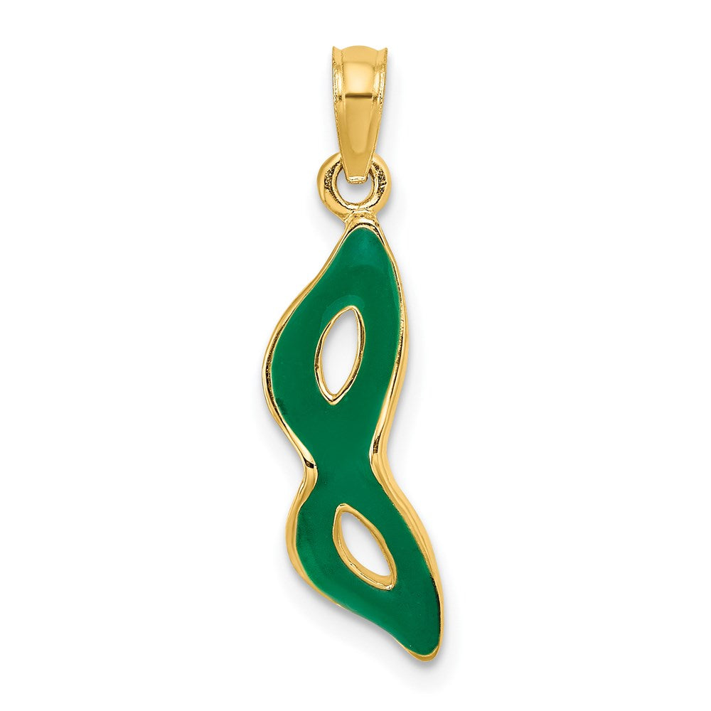 3-D and Beveled W/Green Enamel Masquerade Mask Pendant - WBC