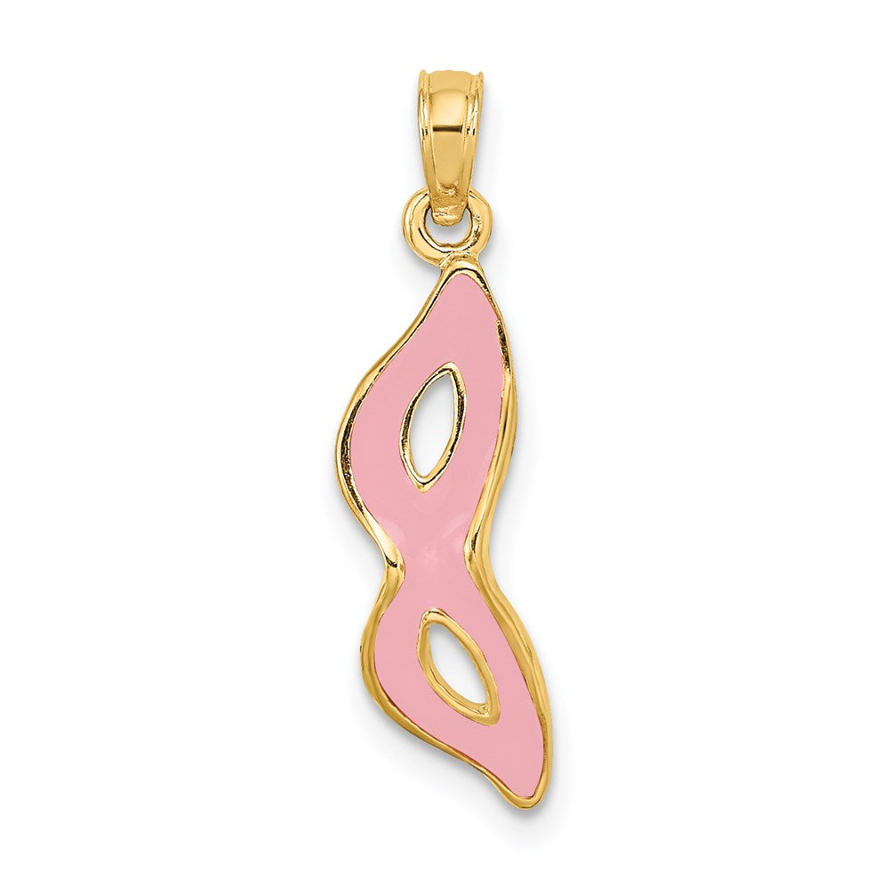 3-D and Beveled with Pink Enamel Masquerade Mask Pendant - WBC