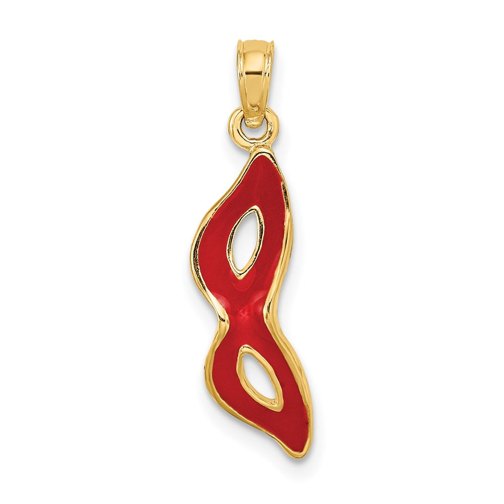 3-D and Beveled with Red Enamel Masquerade Mask Pendant - WBC