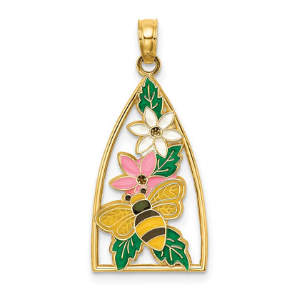 Enameled Bumblebee and Flowers Triangle Charm - WBC