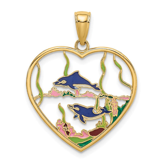 Enamel Dolphins In Heart Charm - WBC