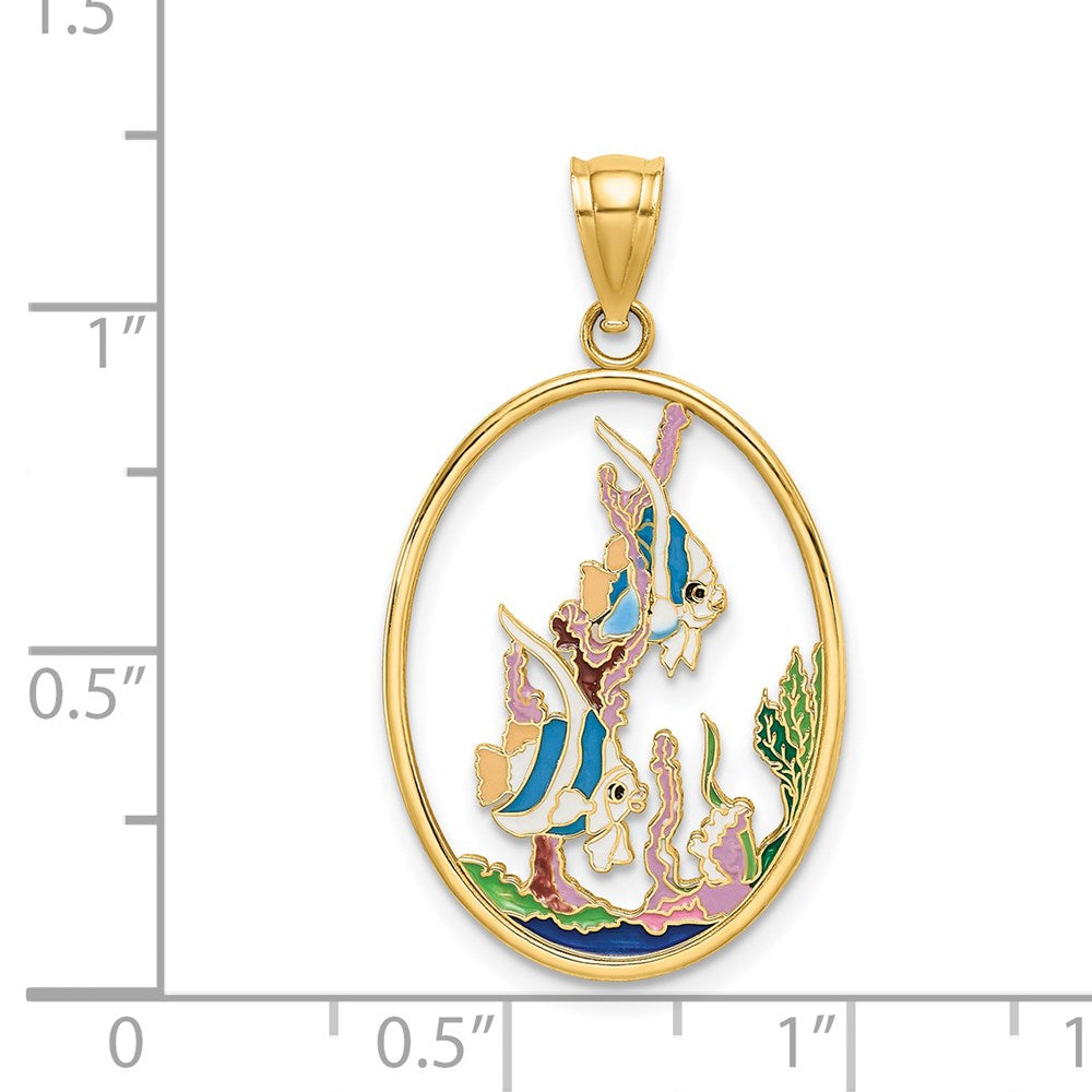 Multi-color Enamel Angelfish In Underwater Scene Oval Charm - WBC