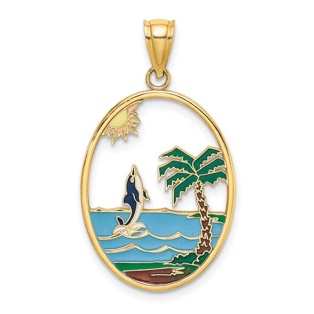Enamel Dolphin Jumping In Beach Scene Charm - WBC
