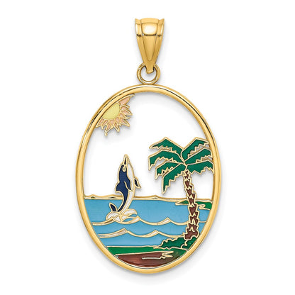 Enamel Dolphin Jumping In Beach Scene Charm - WBC