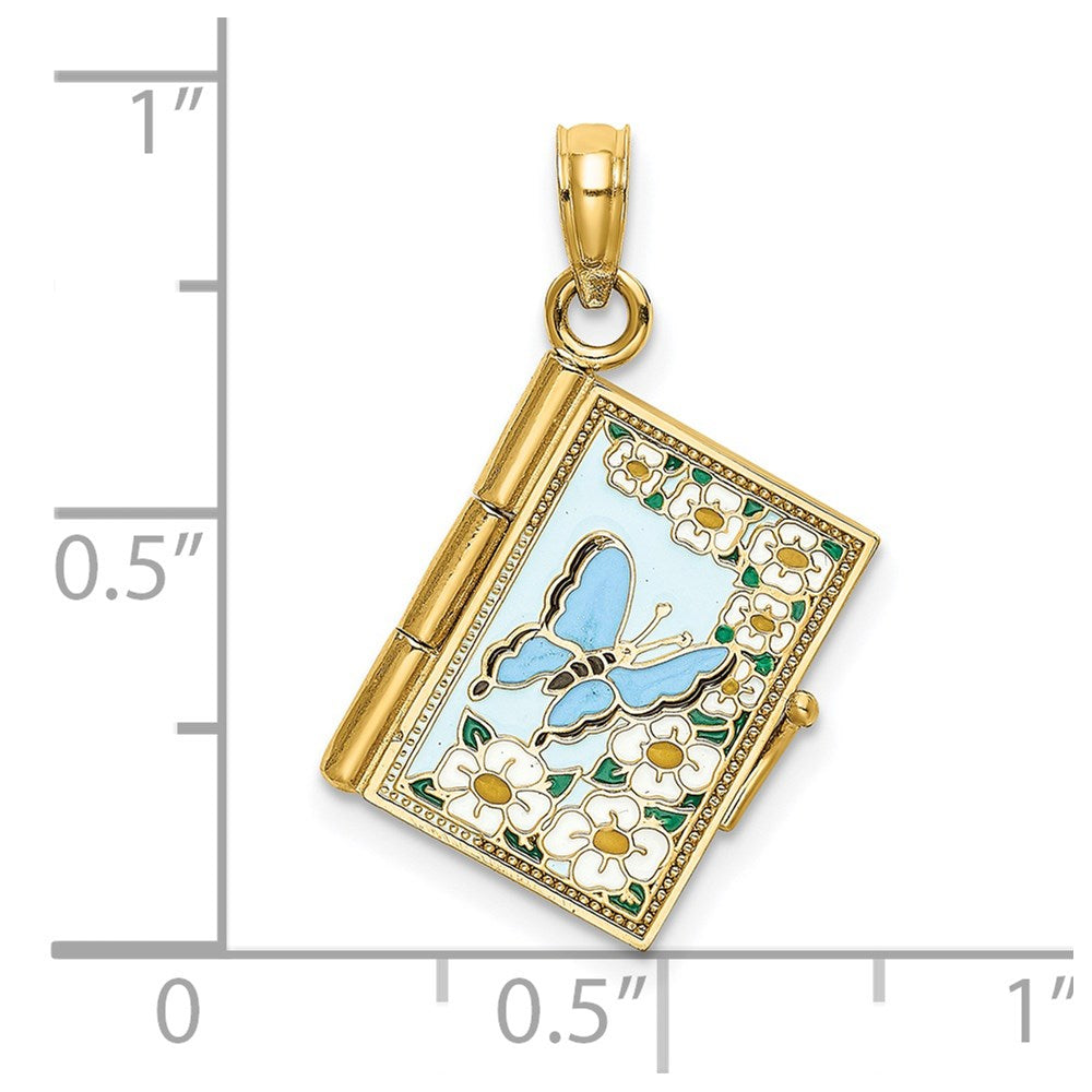 3-D Multi-color Enamel Butterfly Ecclesiastes 3:1 Book with Moveable Pages Pendant - WBC