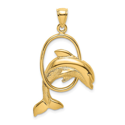 Large Polished Dolphin Jumping Through Hoop Charm - WBC