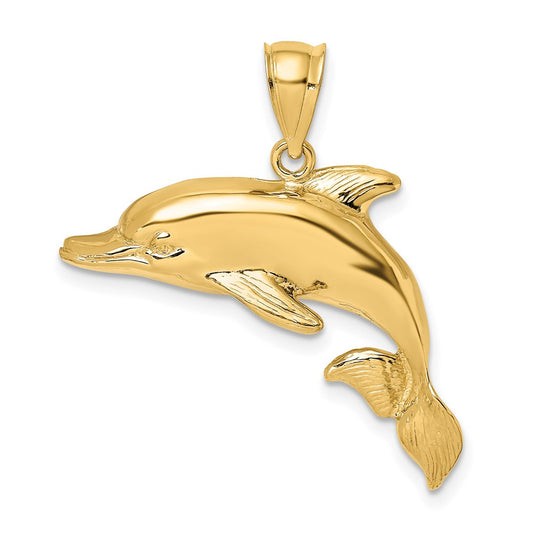 2-D Polished and Textured Dolphin Charm - WBC