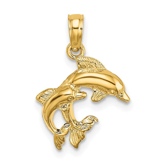 Polished 2-D Mini Double Dolphins Charm - WBC