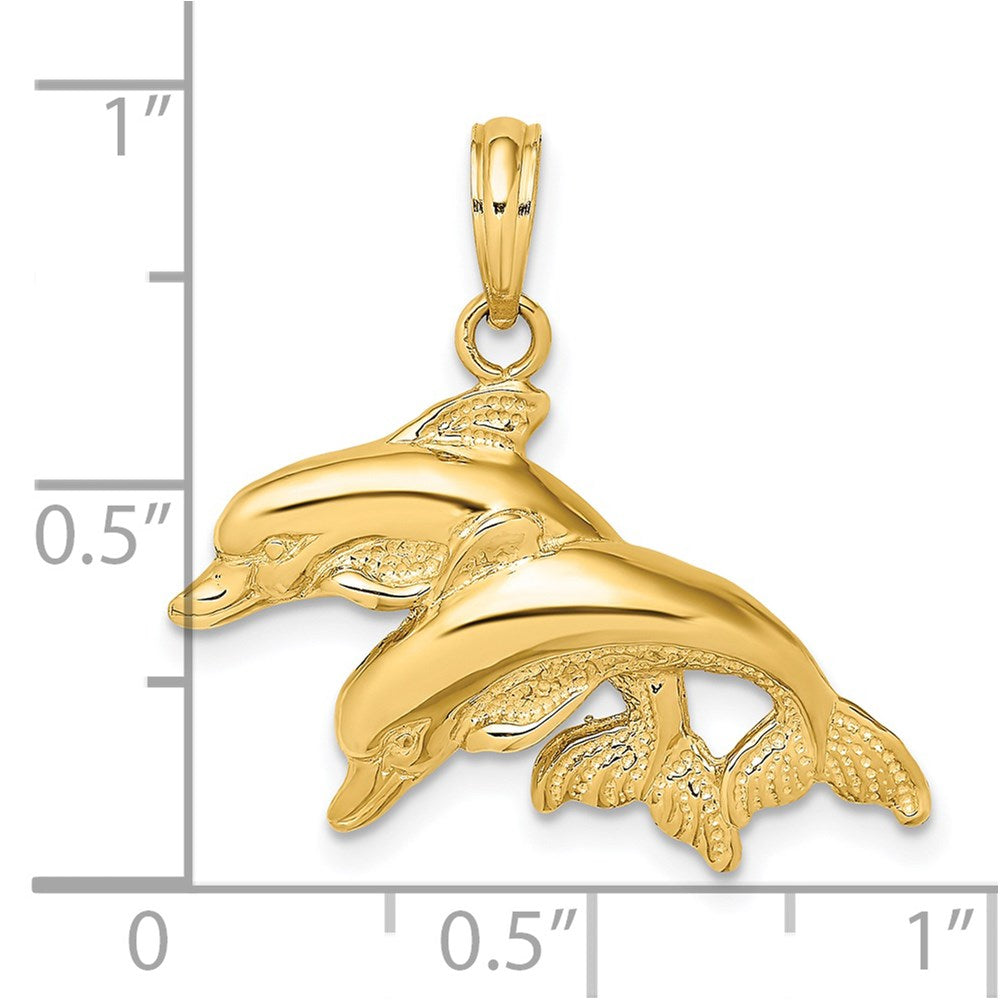 2-D Polished and Textured Double Dolphins Charm - WBC