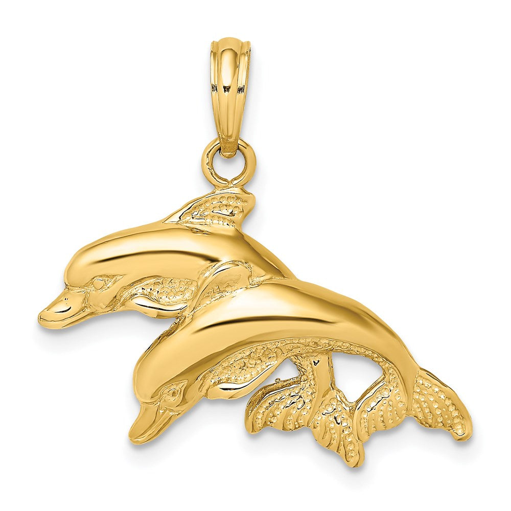 2-D Polished and Textured Double Dolphins Charm - WBC