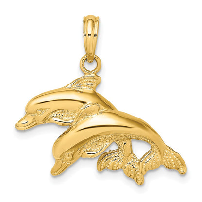 2-D Polished and Textured Double Dolphins Charm - WBC