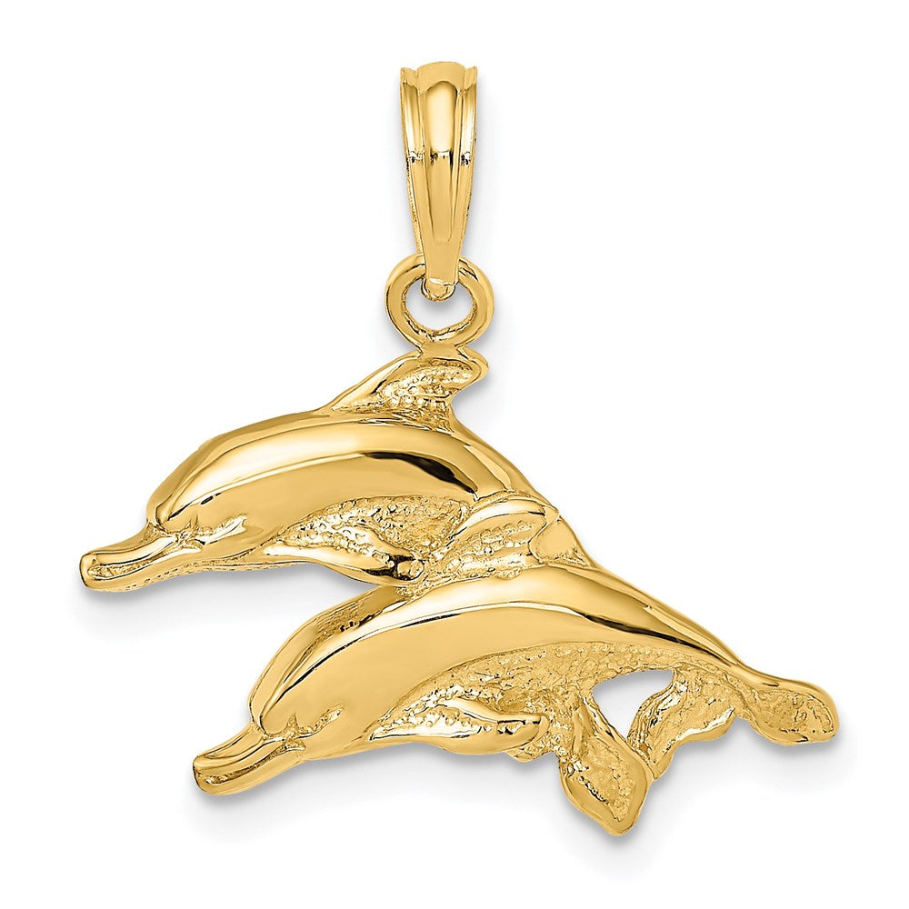 Polished and Textured Two Dolphins Charm - WBC