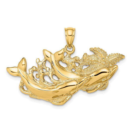 Polished and Textured Dolphins Swimming w/Starfish Pendant - WBC