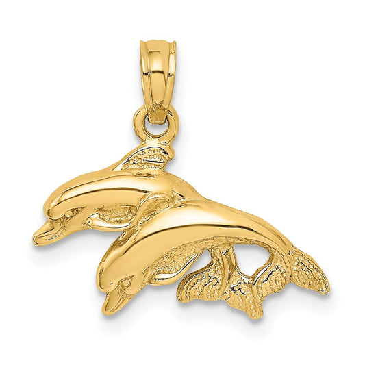 2-D Polished Double Dolphins Jumping Left Charm - WBC