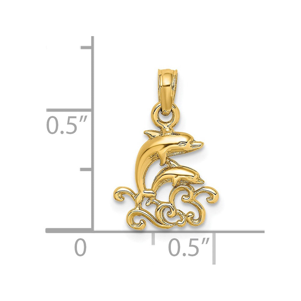 Textured Mini Double Dolphins and Waves Charm - WBC