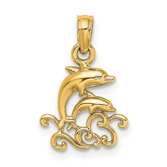 Textured Mini Double Dolphins and Waves Charm - WBC