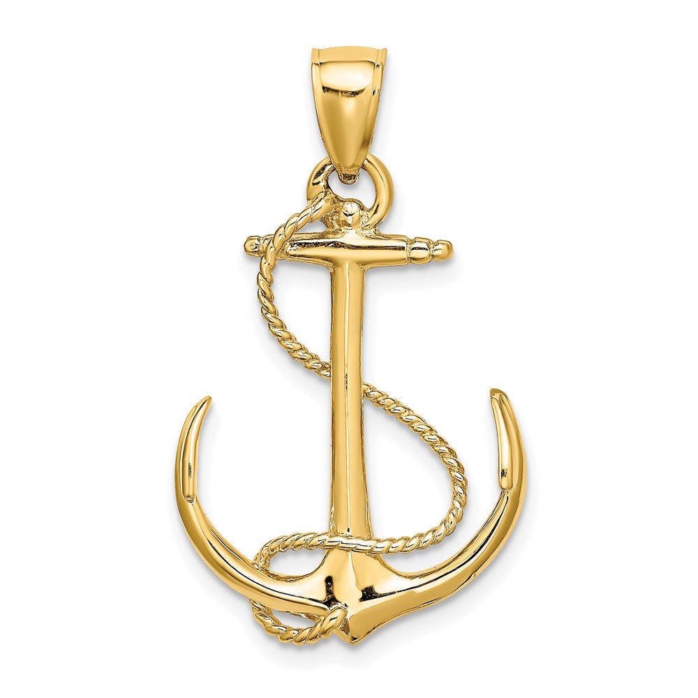 3-D Polished and Textured Anchor with Rope Charm - WBC