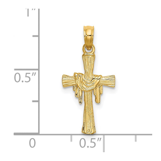 14K Gold Cross with Drape Charm, 10mm