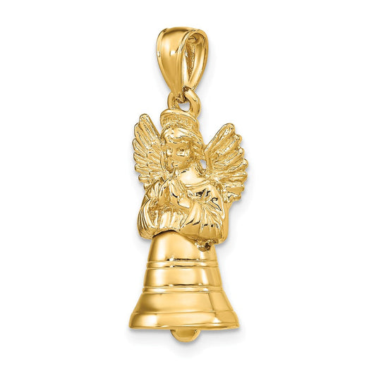 14K Gold Angelica 3-D Moveable Angel Bell Charm, 11.95mm