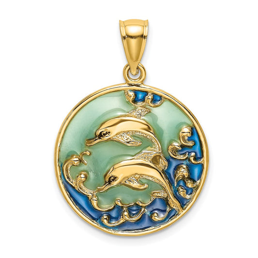 2-D Dolphins with Blue Enamel Charm - WBC