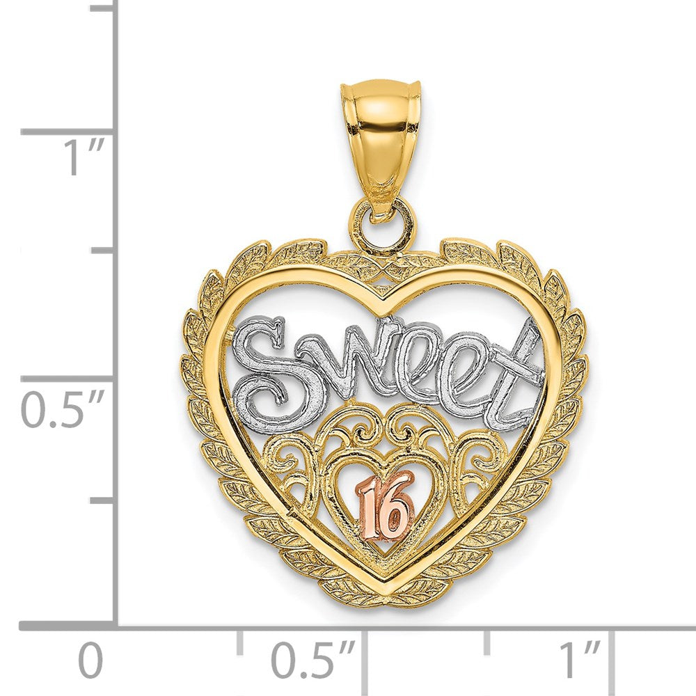 Two-tone with Rhodium SWEET 16 In Heart Charm - WBC