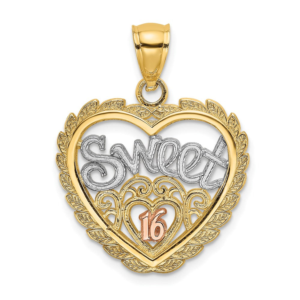 Two-tone with Rhodium SWEET 16 In Heart Charm - WBC