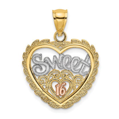Two-tone with Rhodium SWEET 16 In Heart Charm - WBC
