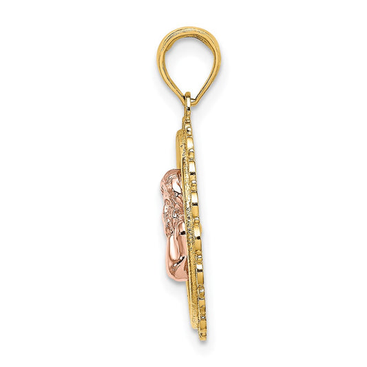 Two-tone with Rhodium Cut-out Angel on Round Scalloped Frame Charm - WBC