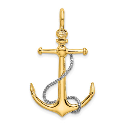 Two-tone 3-D Anchor with T-Bar and Rope with Shackle Bail Charm - WBC