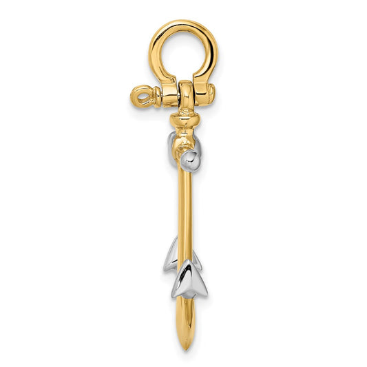 and Rhodium 3-D Anchor with Long T-Bar and Shackle Bail Charm - WBC