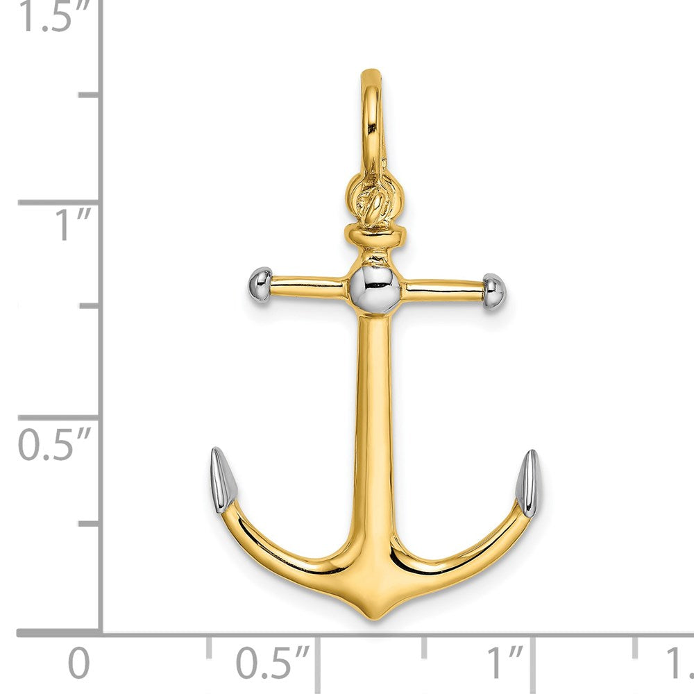and Rhodium 3-D Anchor with Long T-Bar and Shackle Bail Charm - WBC