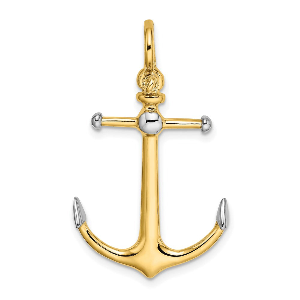 and Rhodium 3-D Anchor with Long T-Bar and Shackle Bail Charm - WBC